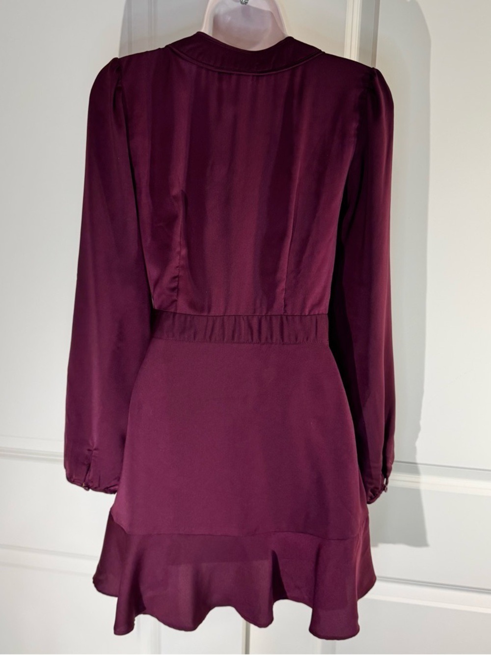 Lulu's Burgundy Red Faux Wrap Long Sleeve Dress XS - Picture 2 of 7